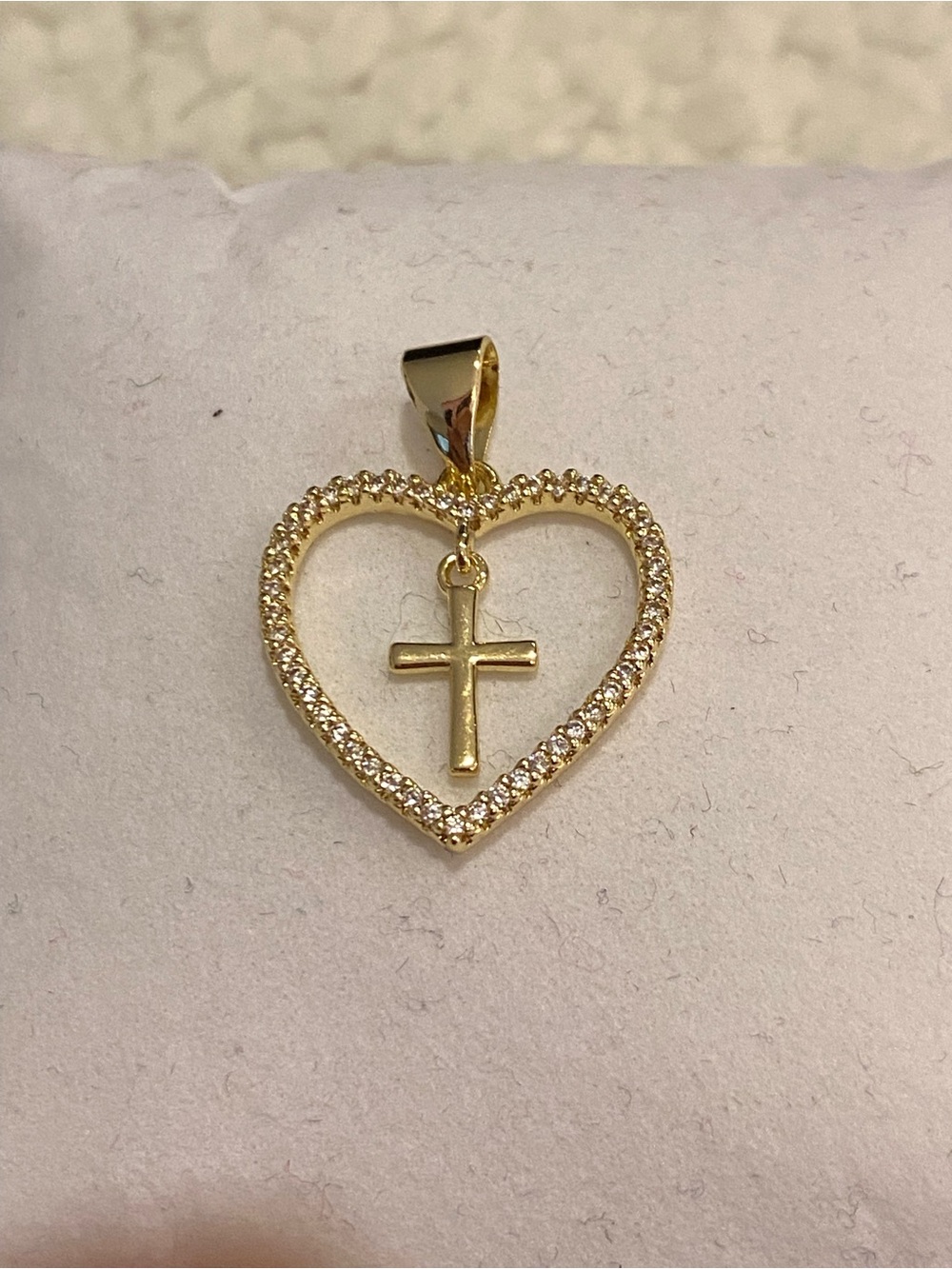 Gold-tone Heart Pendant with Cross Charm